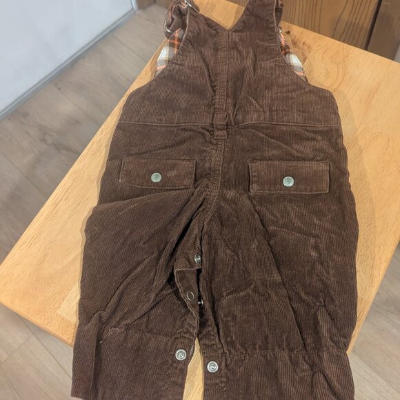 Gymboree Corduroy Brown/Plaid Overalls with Snap Legs- Baby 3-6 Months - Picture 5 of 6